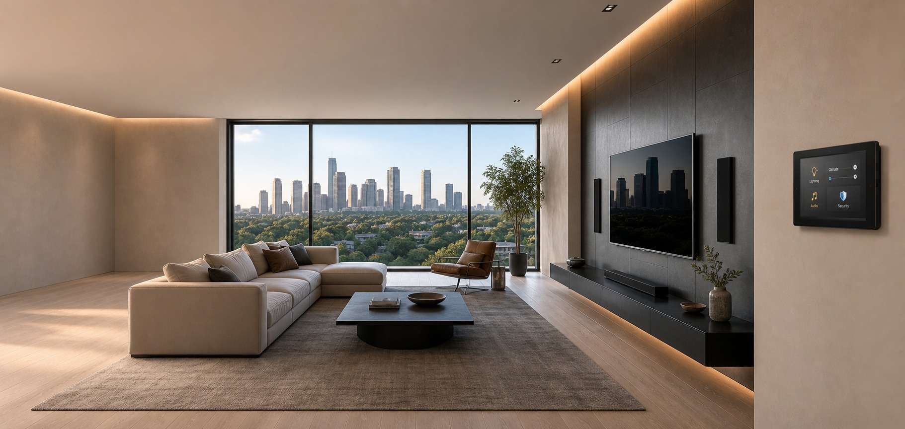 Architectural living space with integrated entertainment